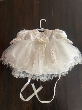 Size up to 6 months Ivory Baby Dress with Gold Embroidery and Tulle